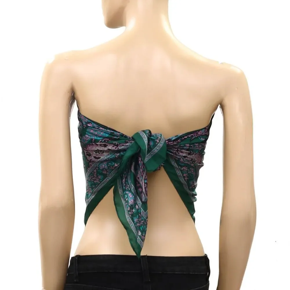 Free People So Silk Printed Bandana Scarf Tube Top Belt Floral Paisley Wrap OS